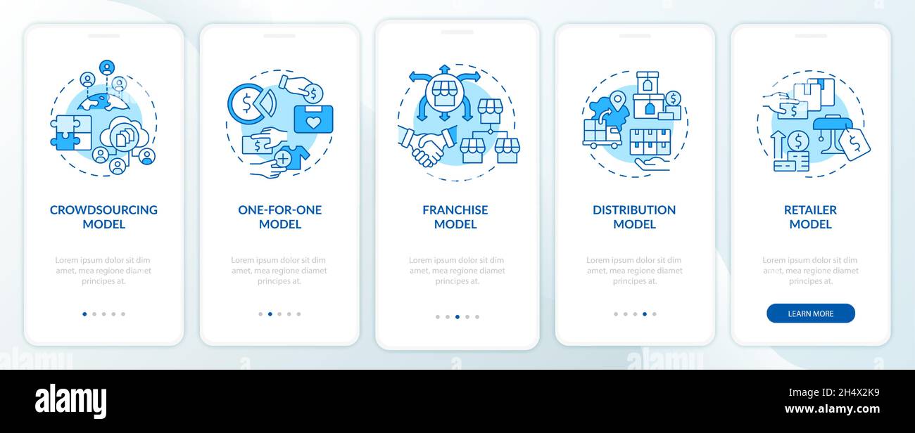 Business model types blue onboarding mobile app page screen Stock ...