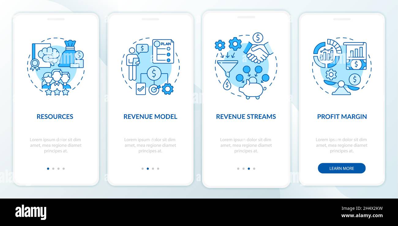 Business model essentials blue onboarding mobile app page screen Stock ...