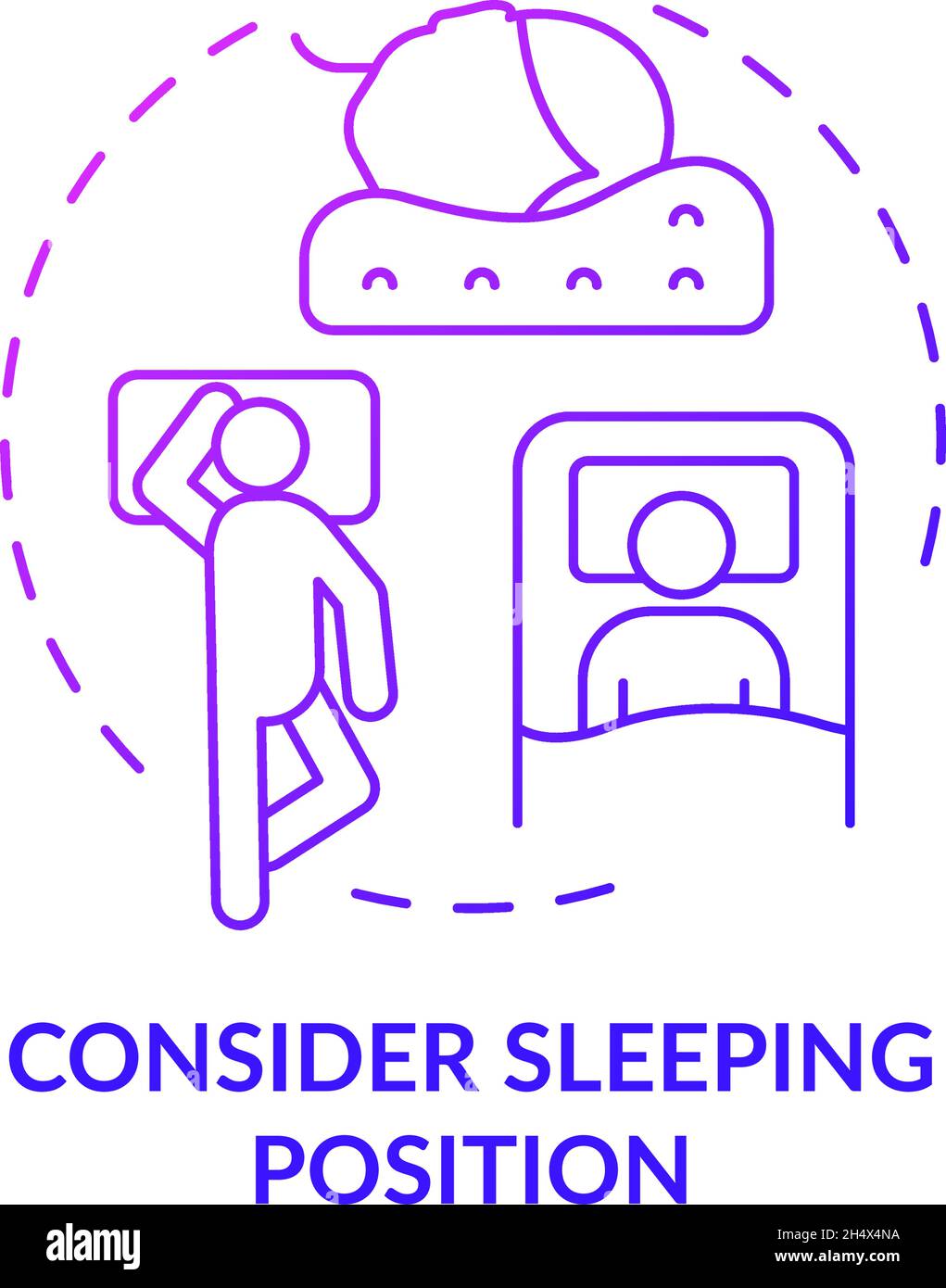 Consider sleeping position purple gradient concept icon Stock Vector