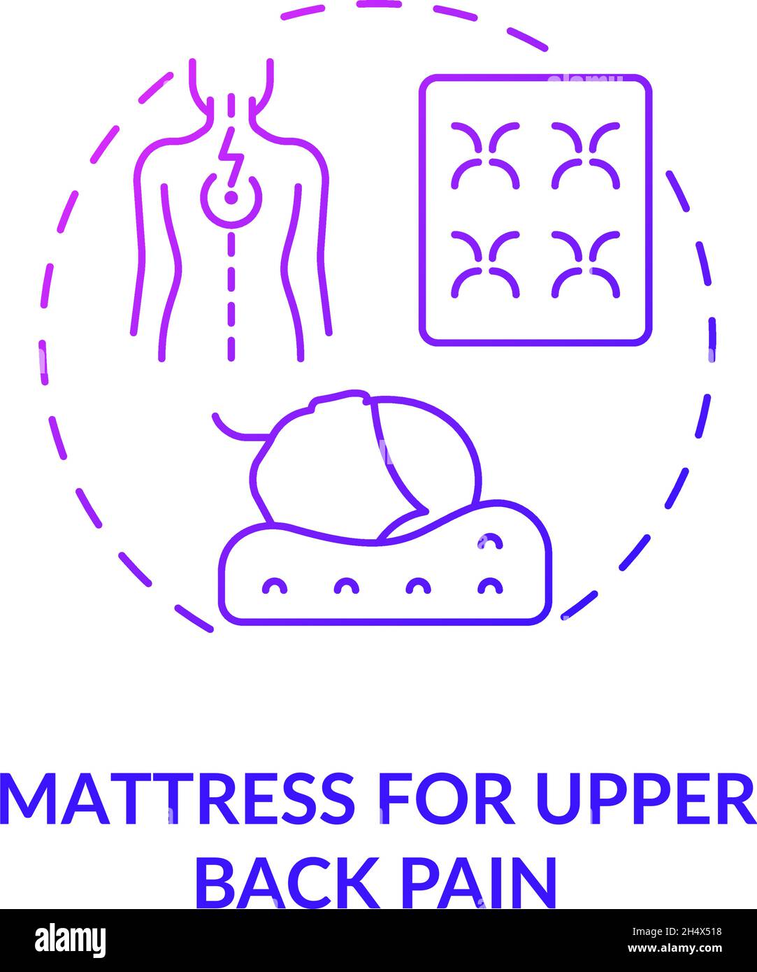 Mattress for upper back pain purple gradient concept icon Stock Vector