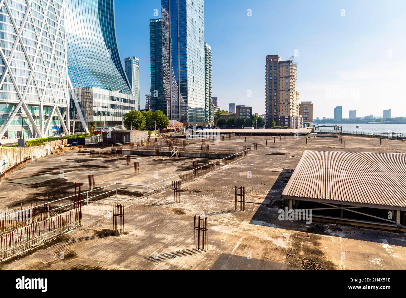 Stalled construction site of the Riverside South development project, Westferry Circus, Canary Wharf, London, UK Stock Photo