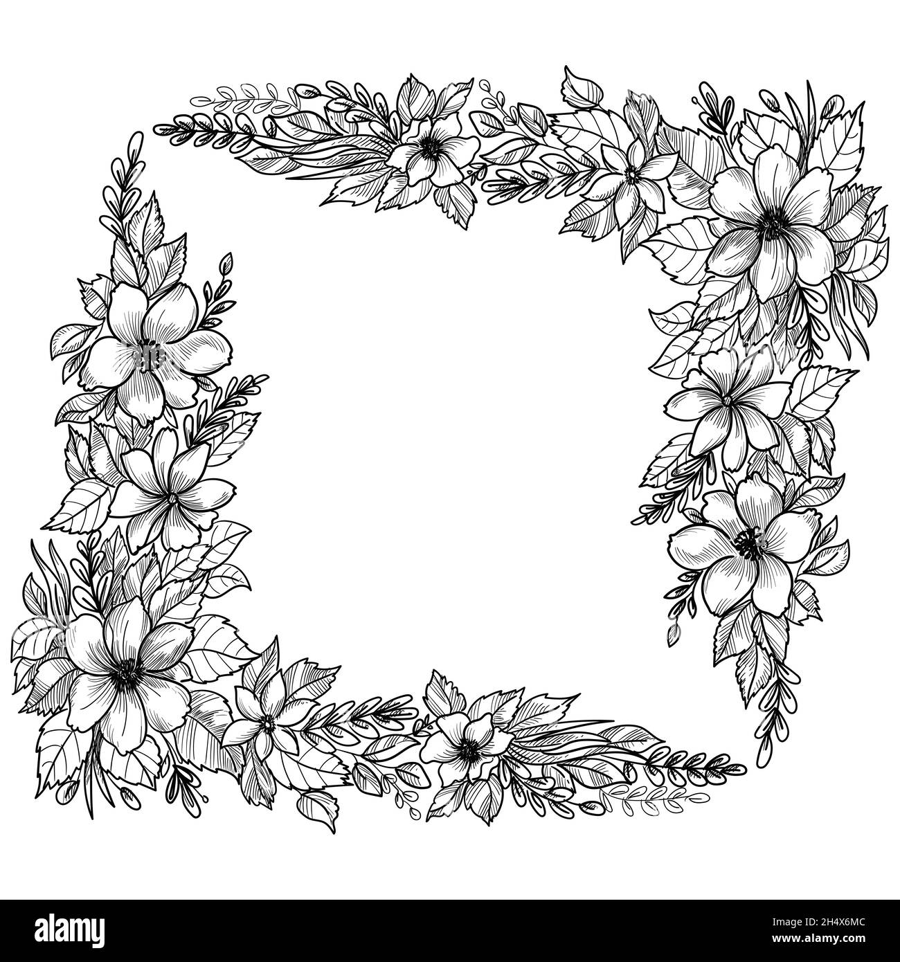 Beautiful wedding floral frame sketch design Stock Vector Image & Art