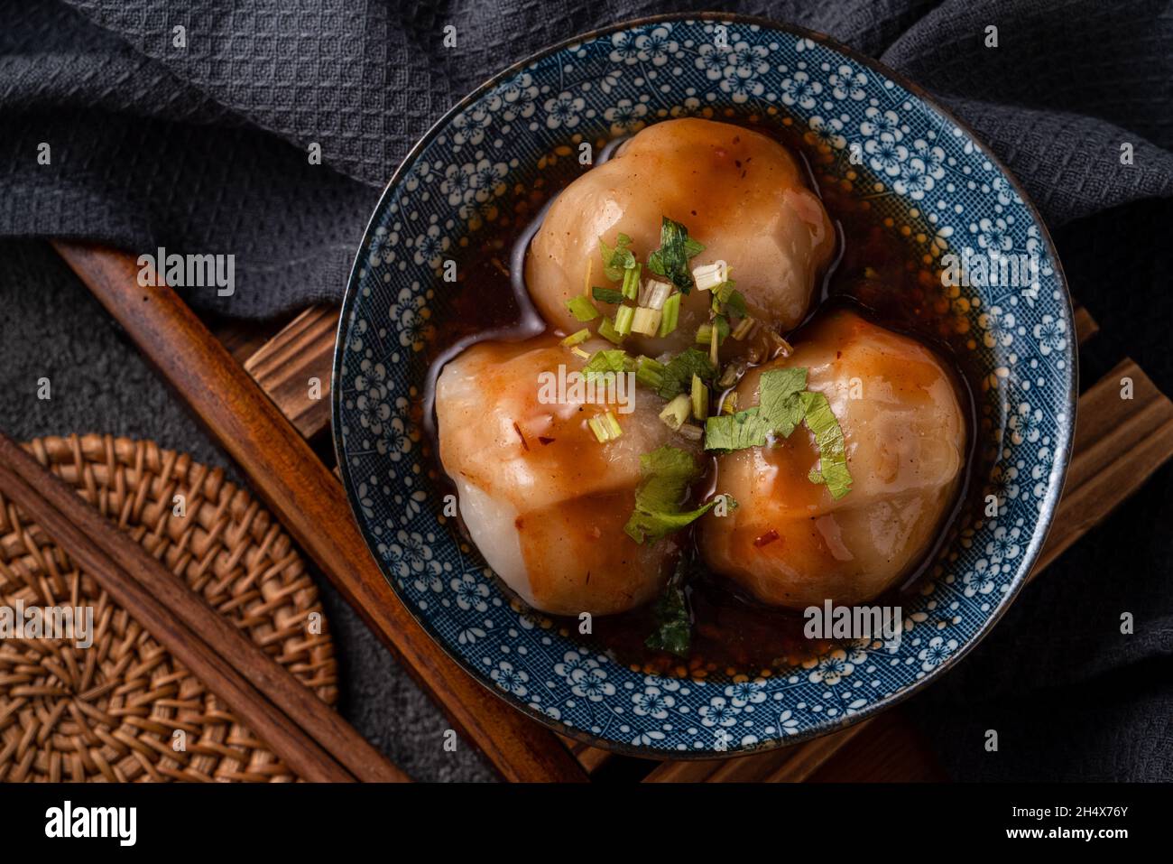 Top view of Bawan (Ba wan), Taiwanese meatball delicacy, delicious ...
