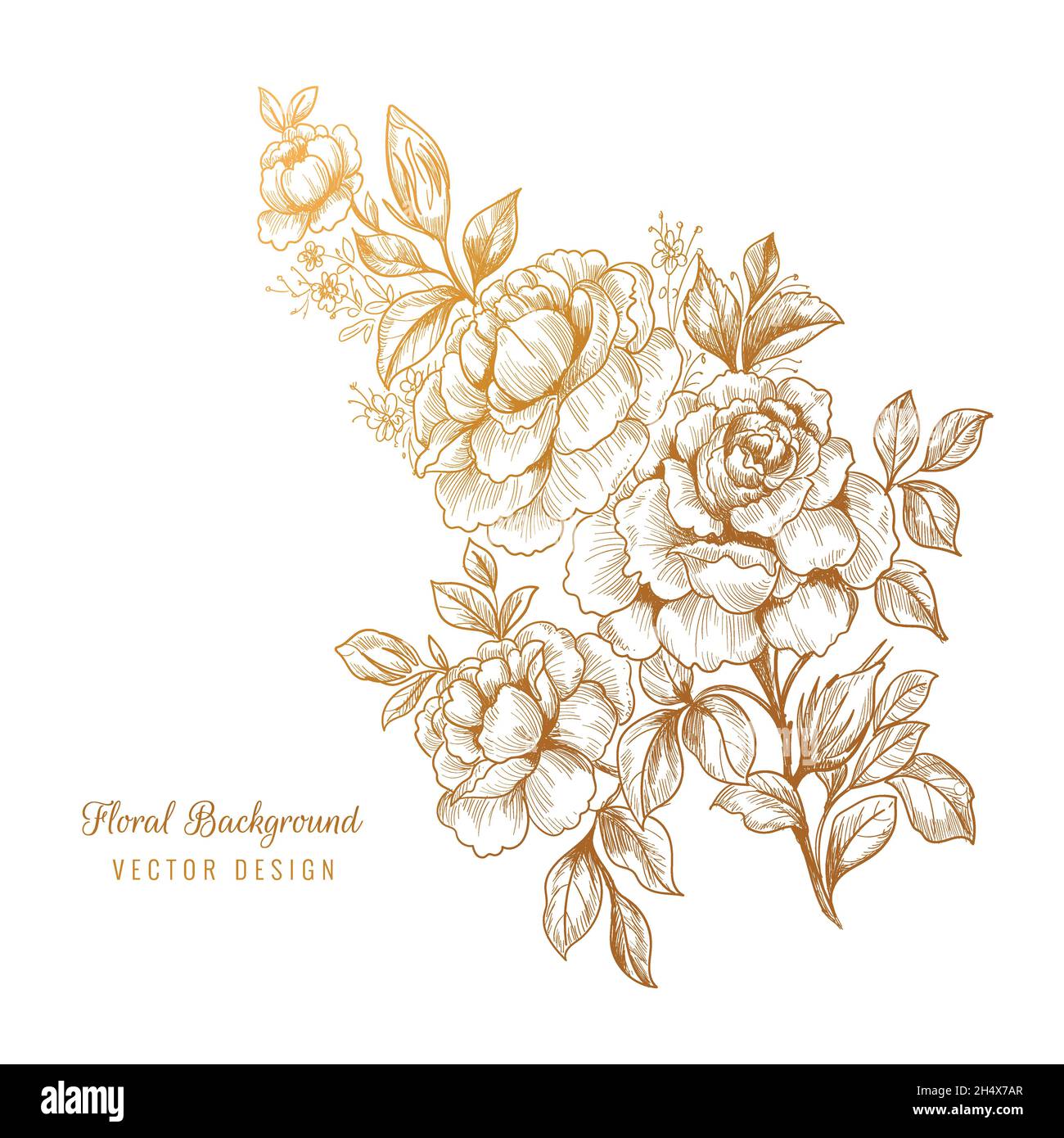 Beautiful decorative golden floral sketch background Stock Vector Image