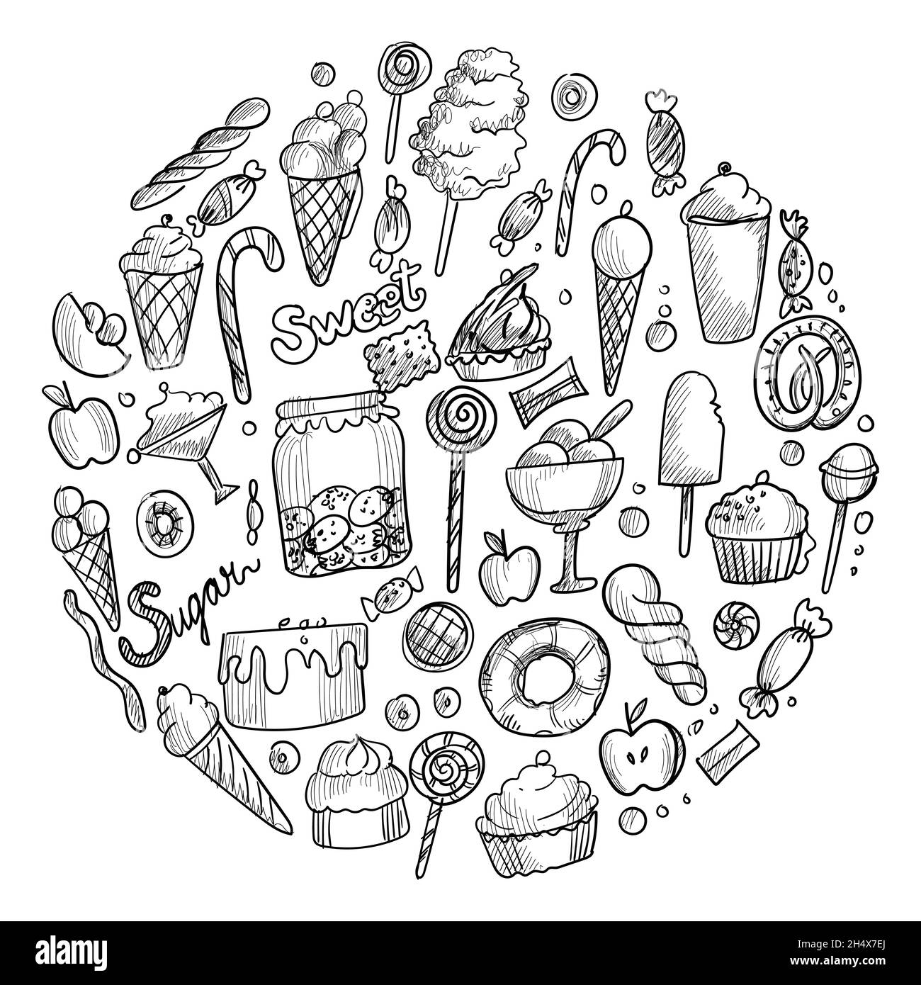 Hand draw sketch doodle sweets candy ice cream design Stock Vector