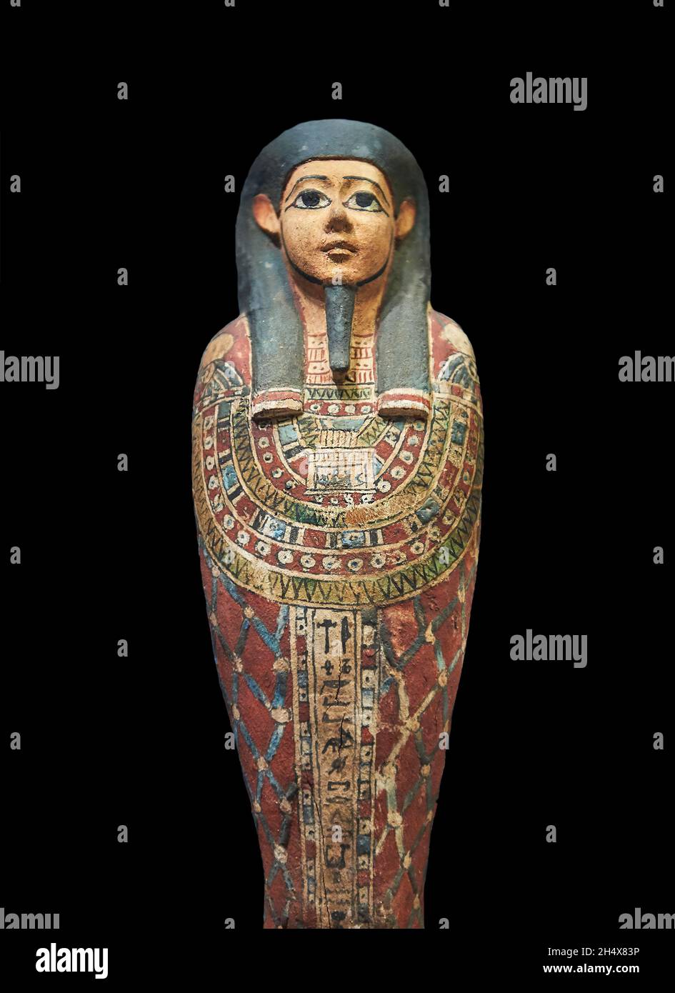 Ancient Egyptian figurine of Ptah-Sokar-Osiris, 664-322 BC, Louvre Museum N 3510D or N4021. Osiris : shroud, Ousekh necklace, false beard, standing on Stock Photo