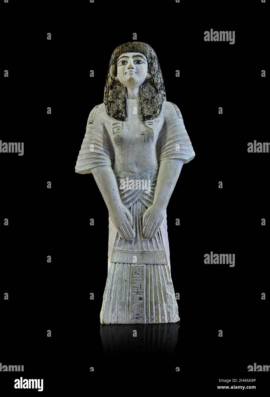 Egyptian statue of Ramesses II, 1279-1213 BC,19th dynasty,  limestone, Deir-el-Medina. Louvre Museum E16346. Ramesses II  standing, hands in front of Stock Photo