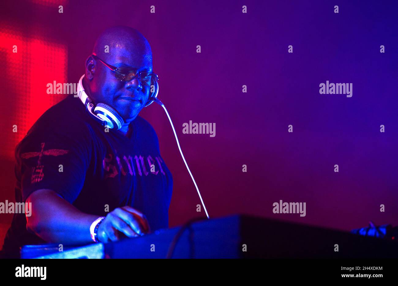 Carl Cox performs on stage on Day 2 of Global Gathering 2013 at Long Marston Airfield, Stratford Upon Avon. Stock Photo