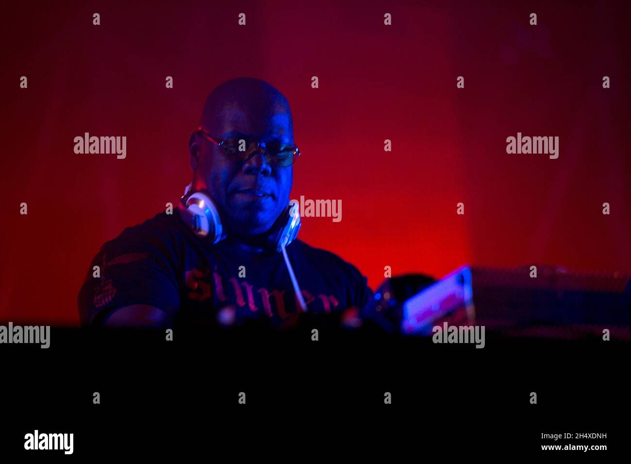 Carl Cox performs on stage on Day 2 of Global Gathering 2013 at Long Marston Airfield, Stratford Upon Avon. Stock Photo