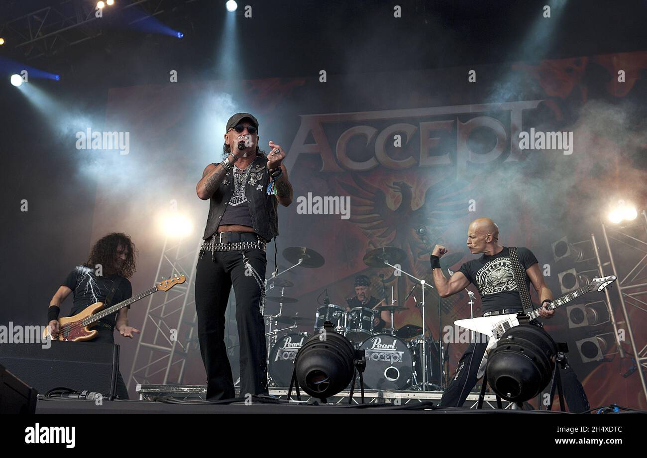 Mark Tornillo of Accept perform on stage on Day 2 at Bloodstock Open Air Festival 2013 at Catton Hall on August 10, 2013. Stock Photo