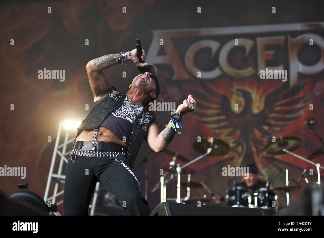 Mark Tornillo of Accept perform on stage on Day 2 at Bloodstock Open Air Festival 2013 at Catton Hall on August 10, 2013. Stock Photo