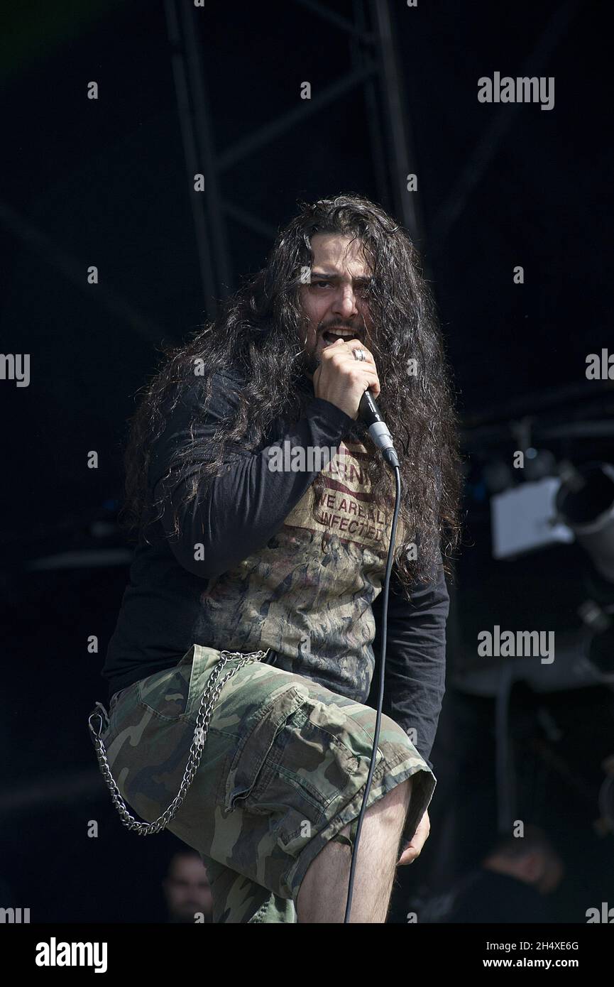 Maurizio Iacono of Kataklysm perform on stage on Day 2 at Bloodstock Open Air Festival 2013 at Catton Hall on August 10, 2013. Stock Photo