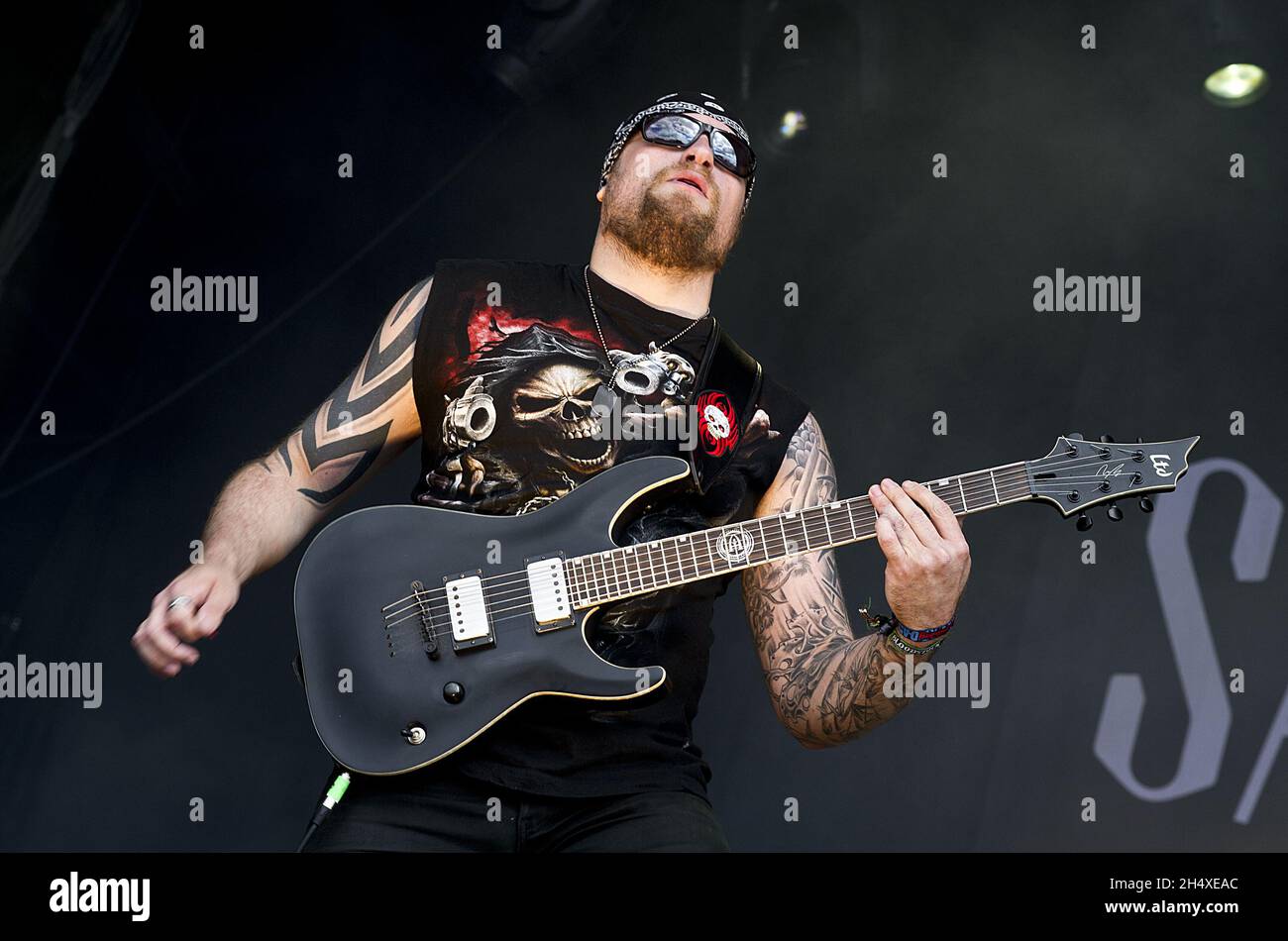 Craig Daws of Sacred Mother Tongue performs on stage on Day 3 at Bloodstock Open Air Festival 2013 at Catton Hall on August 11, 2013. Stock Photo
