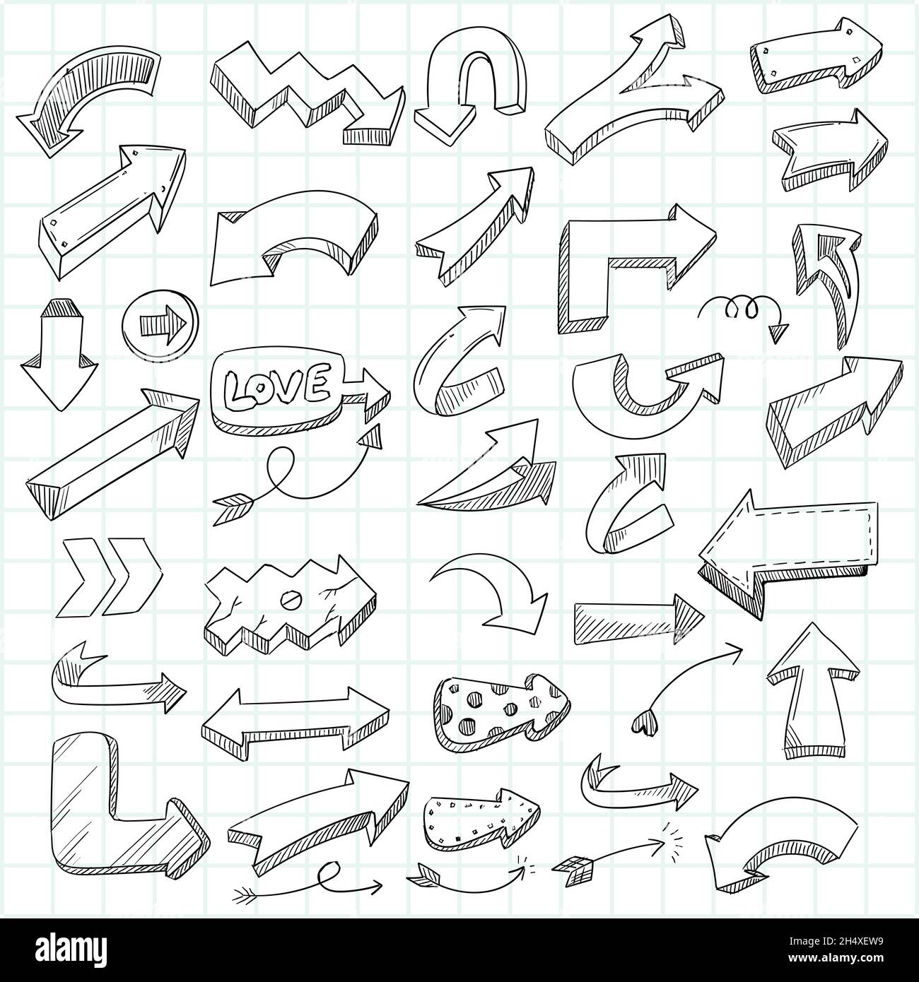 Hand drawn geometric doodle arrow set sketch Stock Vector Image & Art ...