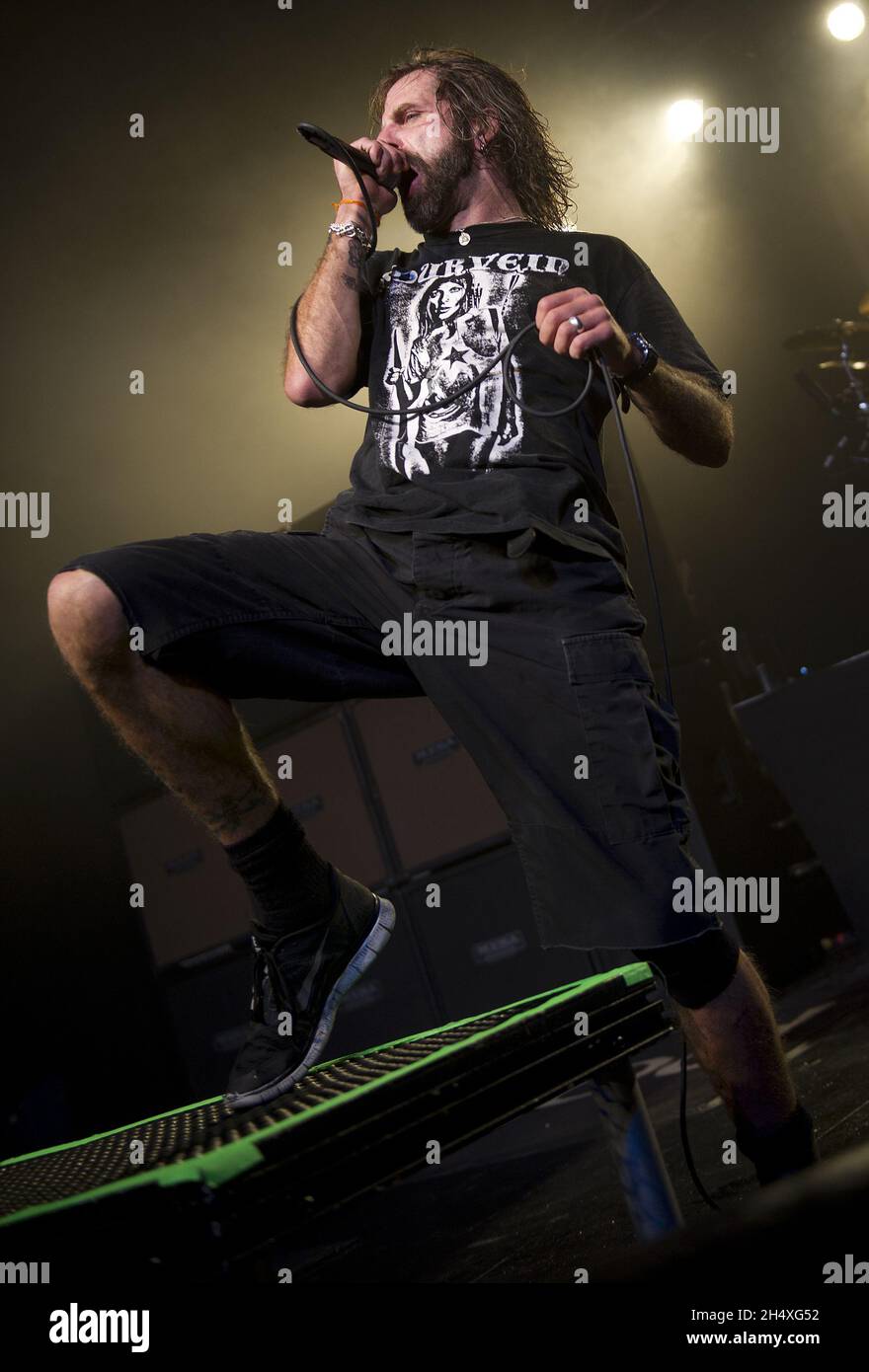 Randy Blythe of Lamb Of God performing live on stage at the 02 Academy