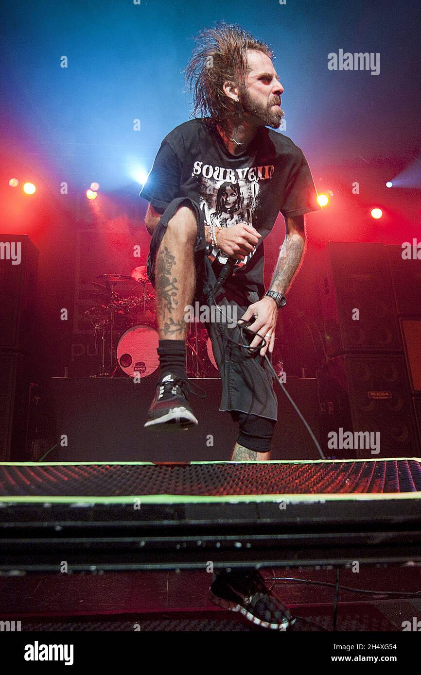 Randy Blythe of Lamb Of God performing live on stage at the 02 Academy