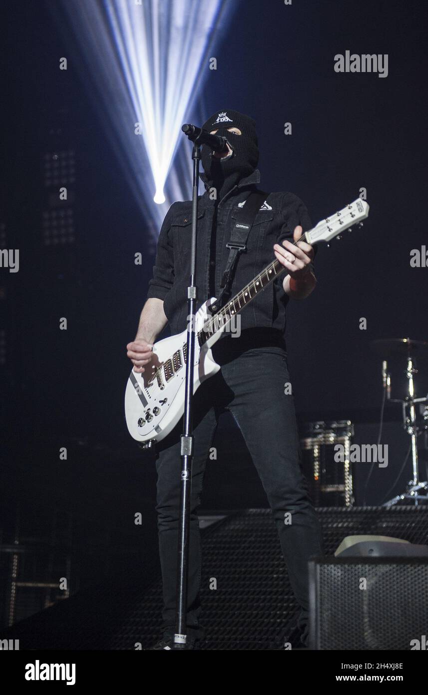 Patrick Stump of Fall Out Boy live on stage on 16th March 2014 at the NIA in Birmingham. Stock Photo