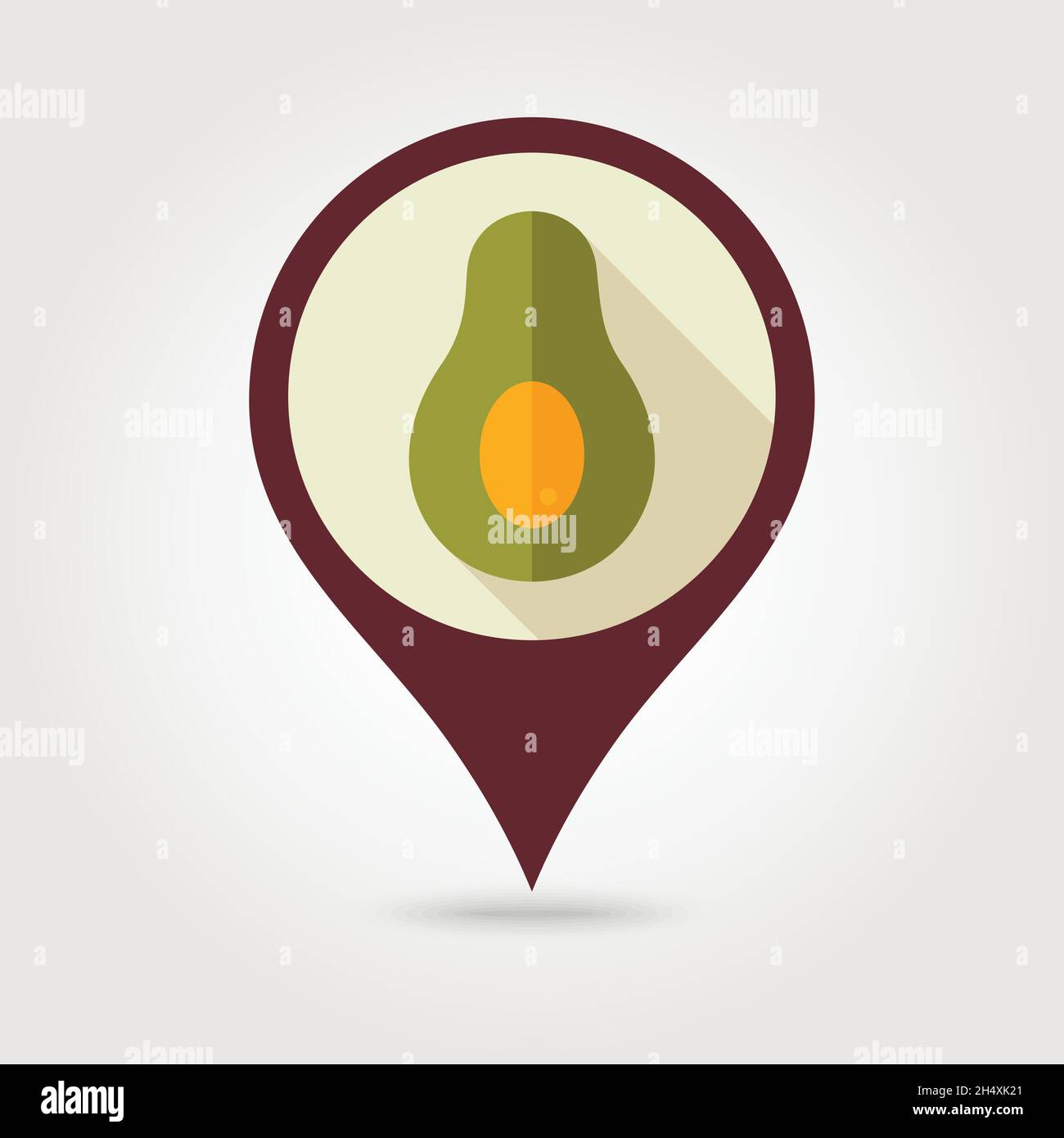 Avocado flat vector pin map icon. Map pointer. Map markers. Tropical fruit. Vector illustration, eps 10 Stock Vector