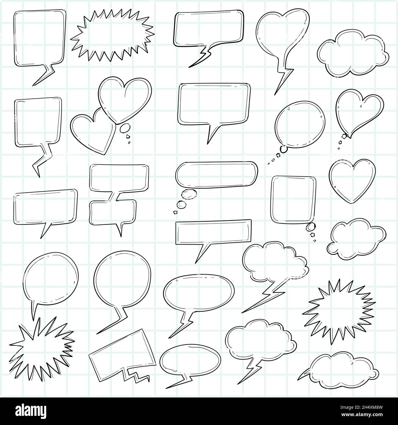 Beautiful hand drawn sketch speech bubble set design Stock Vector Image ...