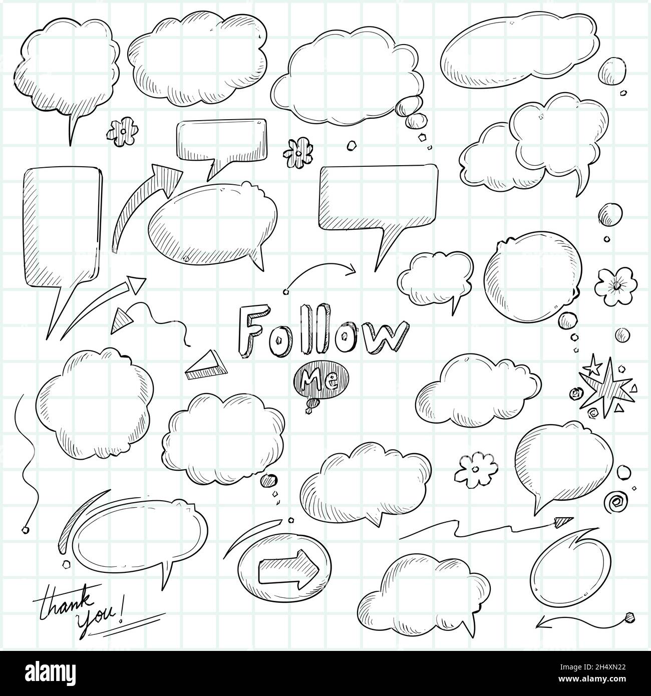 Beautiful hand drawn sketch speech bubble set design Stock Vector Image ...