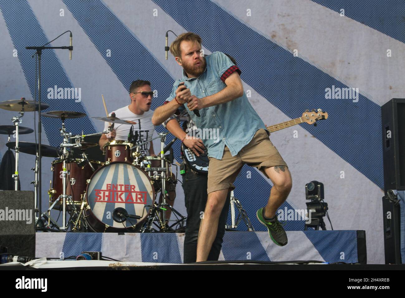 Rou Reynolds of Enter Shikari live on stage on day 2 at Leeds Festival on 23rd August 2014 at Bramham Park, Leeds Stock Photo