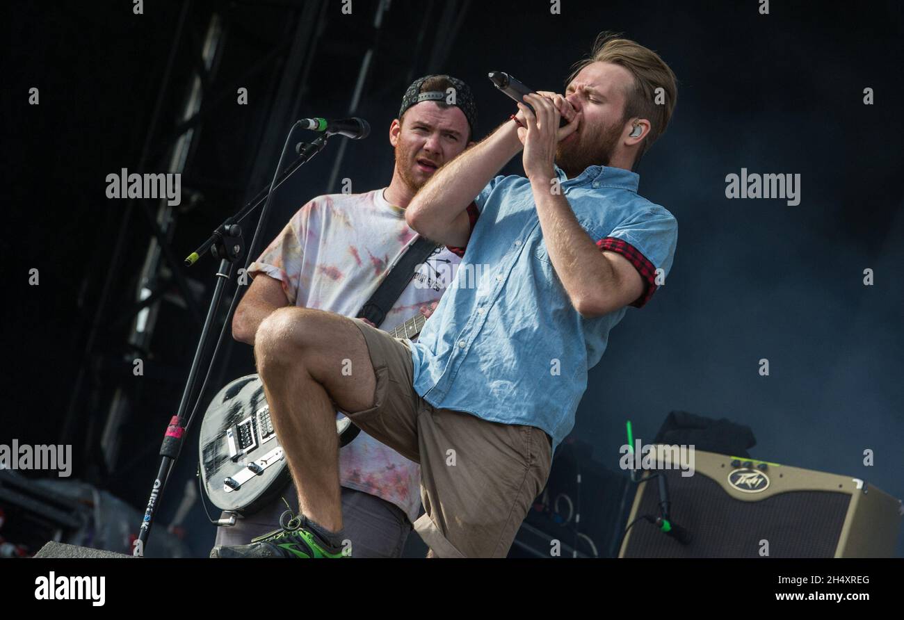 Rou Reynolds of Enter Shikari live on stage on day 2 at Leeds Festival on 23rd August 2014 at Bramham Park, Leeds Stock Photo