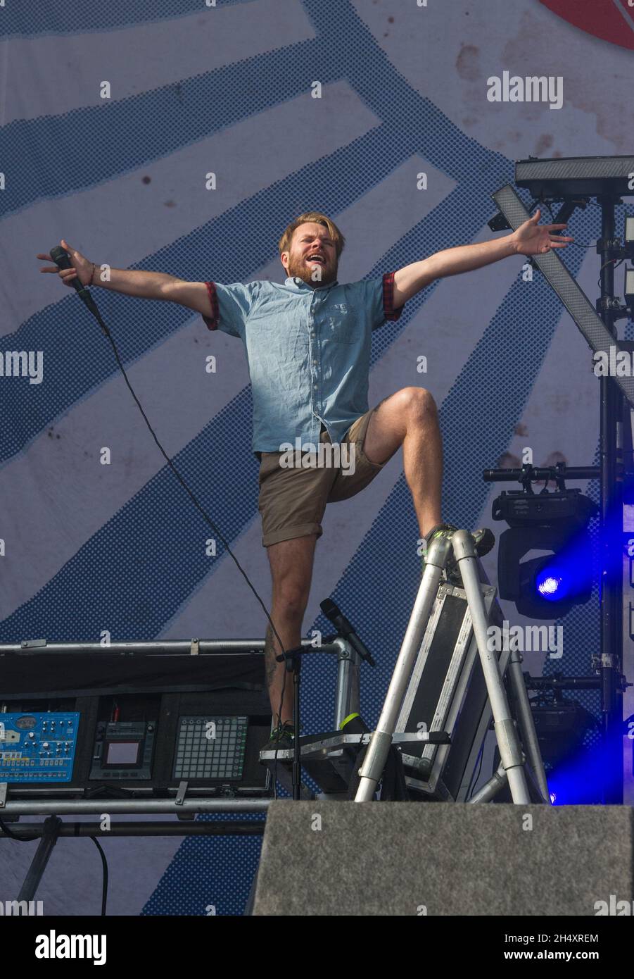 Rou Reynolds of Enter Shikari live on stage on day 2 at Leeds Festival on 23rd August 2014 at Bramham Park, Leeds Stock Photo