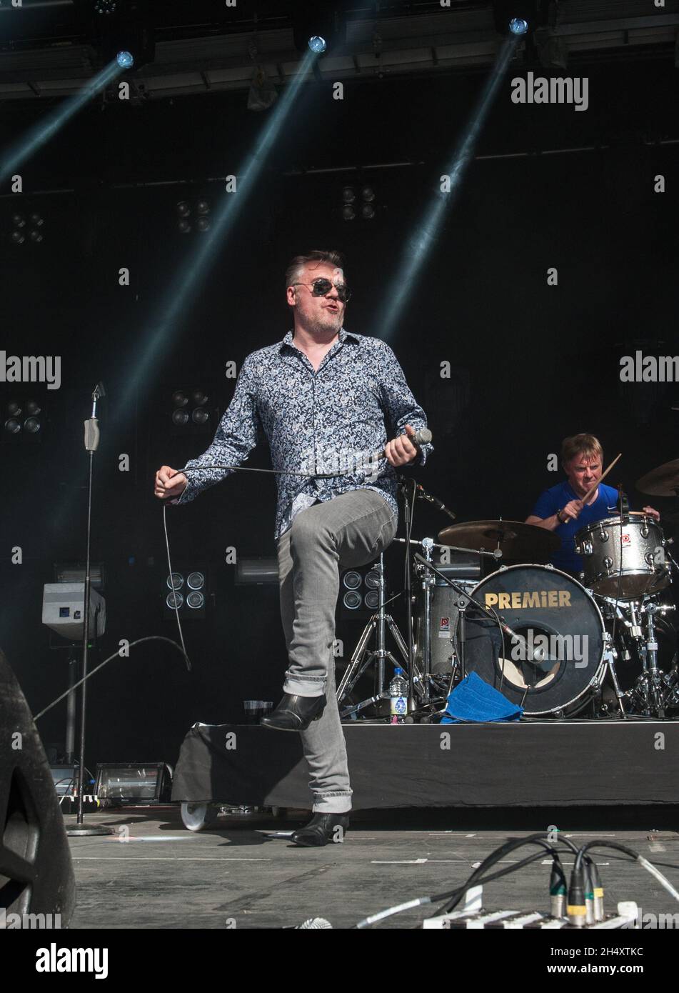 Paul McLoone of The Undertones live on stage on day 3 at Festival No. 6 on 7th September 2014 at Portmeirion, Wales Stock Photo