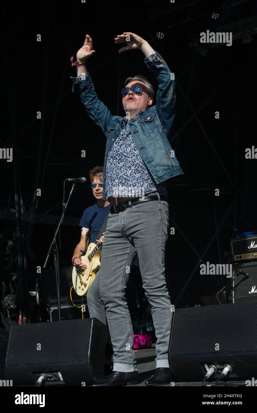 Paul McLoone of The Undertones live on stage on day 3 at Festival No. 6 on 7th September 2014 at Portmeirion, Wales Stock Photo