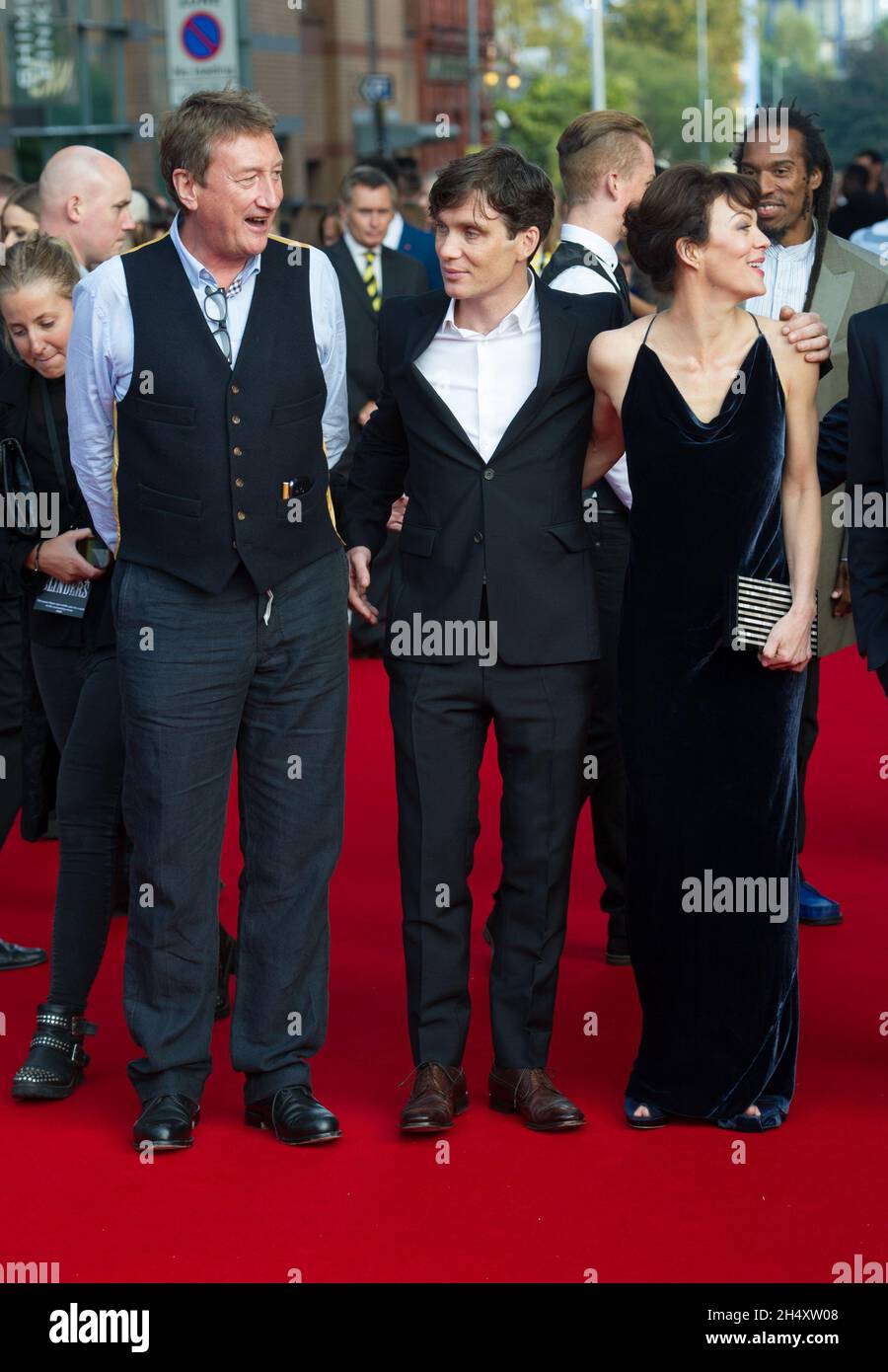 Cillian Murphy, Helen McCrory and Steven Knight attending the world premiere screening of the first episode of the new series Peaky Blinders at Cineworld Broad Street in Birmingham on Sunday 21st September Stock Photo