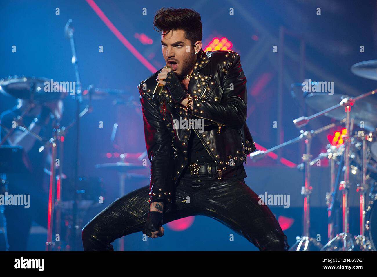 Adam Lambert live on stage at the Barclaycard Arena on January 23, 2015 in Birmingham, England. Stock Photo
