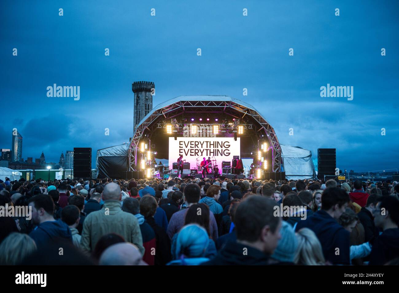 Jonathan Higgs of Everything Everythingperforming live on stage on day 1 of Liverpool Sound City festival at Bramley-Moore Docks on May 23, 2015 in Liverpool, United Kingdom Stock Photo