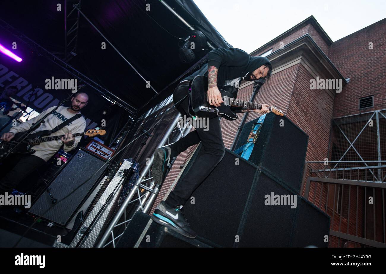 Wade MacNeil of Gallows performing live at Slam Dunk festival on May 25, 2015 in Wolverhamptonl, United Kingdom Stock Photo