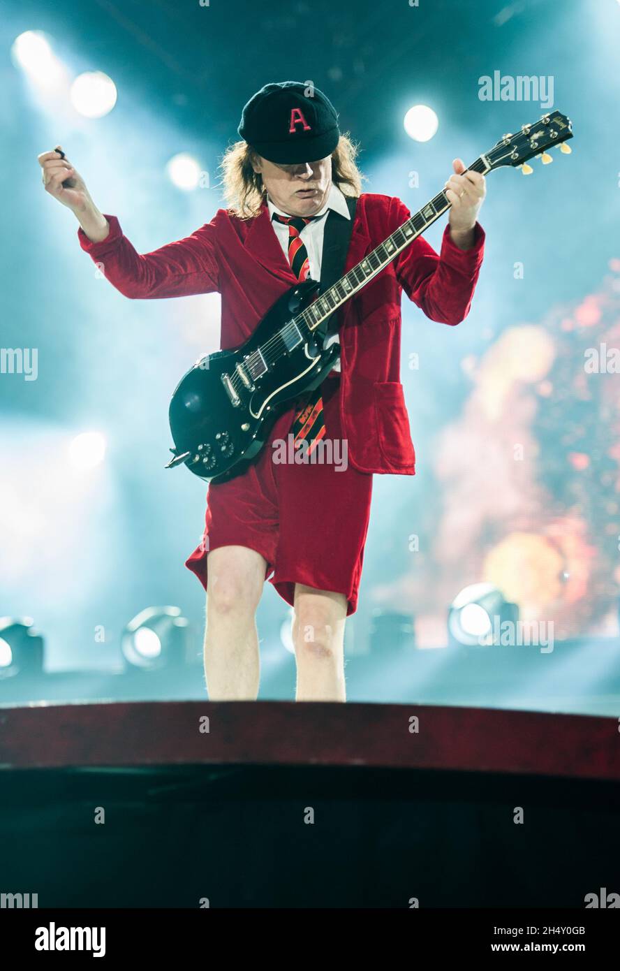 Angus Young of AC/DC performing stage at Wembley Stadium on July 04, 2015 London, United Kingdom Stock Photo - Alamy