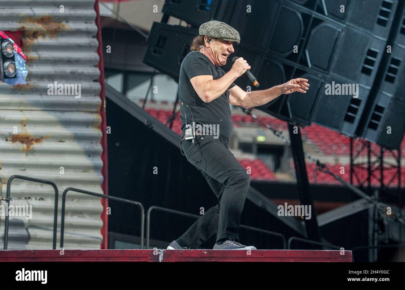 Brian Johnson of AC/DC performing live on stage at Wembley Stadium on July 04, 2015 in London, United Kingdom Stock Photo