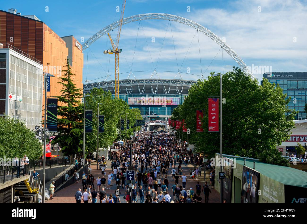 The crowd arriving at AC/DC concert at Wembley Stadium on July 04, 2015 in London, United Kingdom Stock Photo