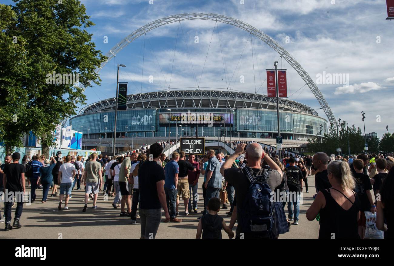 The crowd arriving at AC/DC concert at Wembley Stadium on July 04, 2015 ...