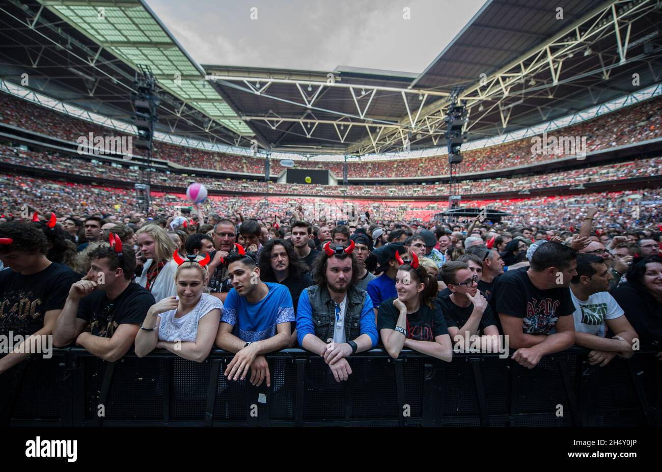 Concert goers at AC/DC concert at Wembley Stadium on July 04, 2015 in London, United Kingdom Stock Photo