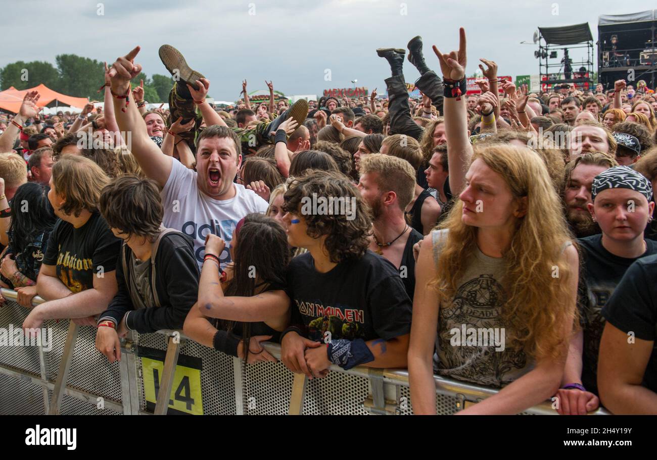 Crowdsurfers at Bloodstock festival on August 07 2015 at Catton Hall, Derbyshire, UK Stock Photo