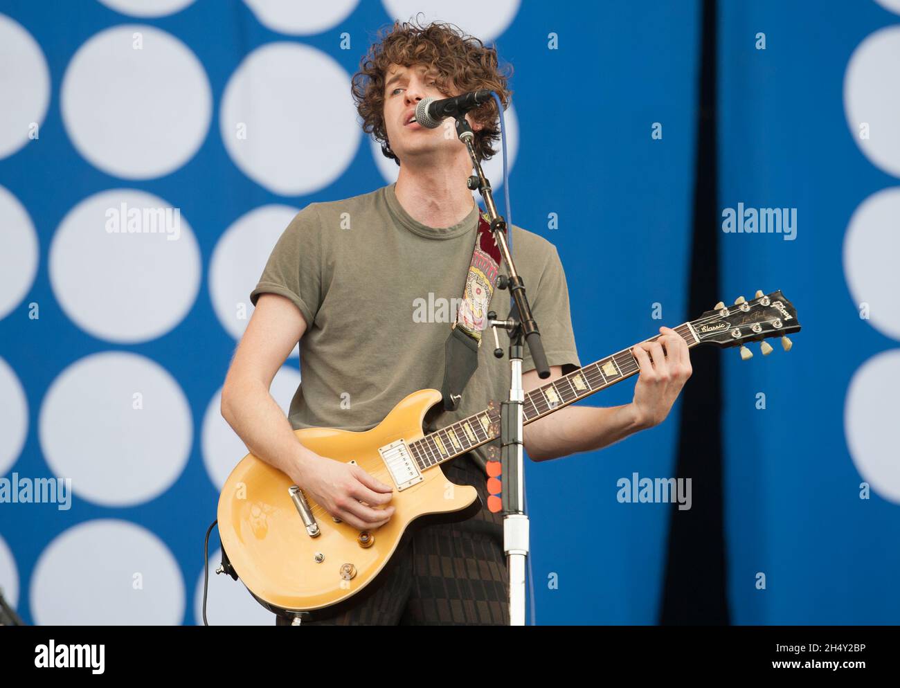 Luke Pritchard of The Kooks performs on stage on day 1 of V Festival on August 22 2015 at Weston Park, Staffordshire, UK Stock Photo