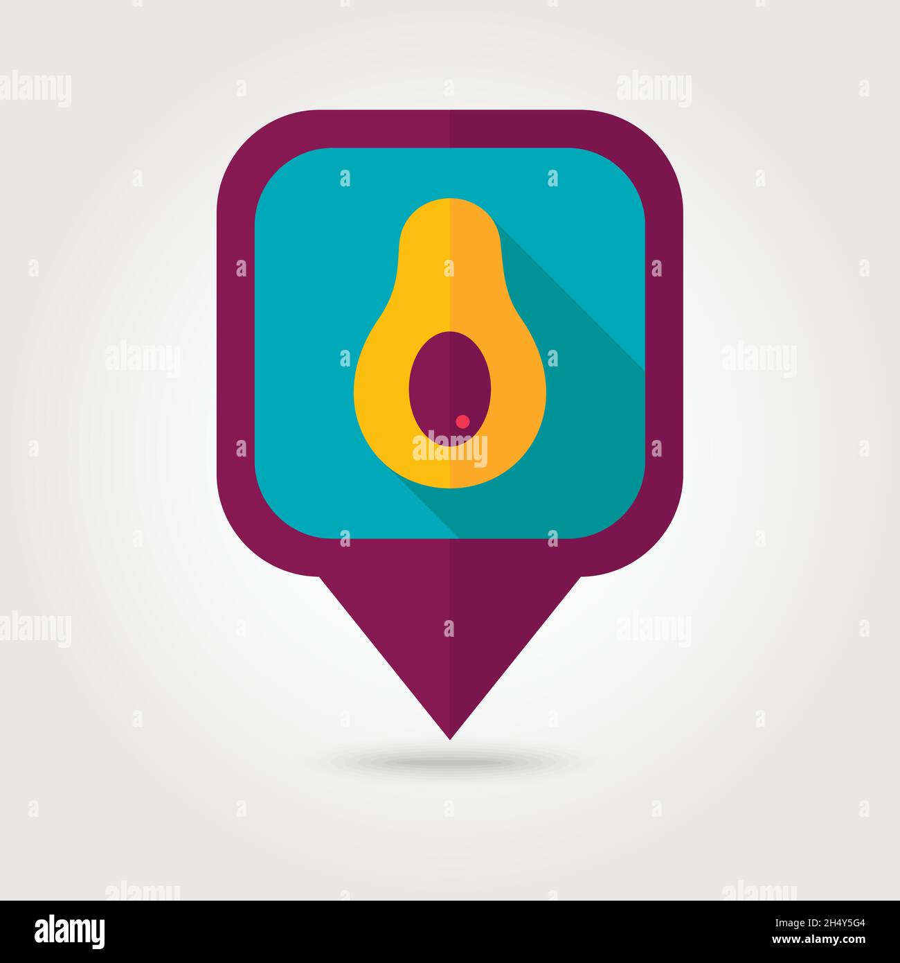 Avocado flat vector pin map icon. Map pointer. Map markers. Tropical fruit. Vector illustration, eps 10 Stock Vector