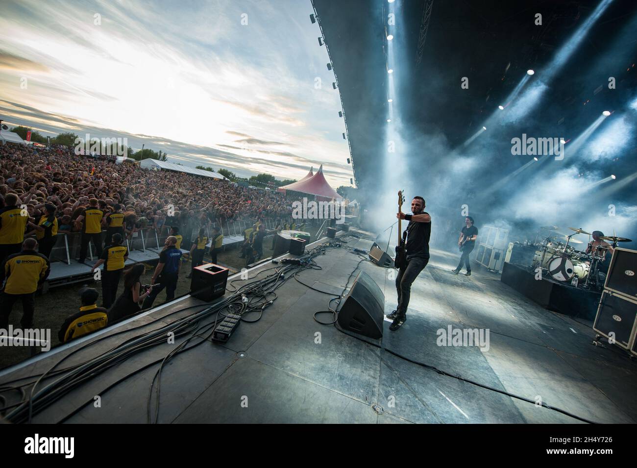 Joe Duplantier, Mario Duplantier, Christian Andreu and Jean-Michel Labadie  of Gojira performing live on stage at Bloodstock festival on August 13 2016  at Catton Hall, United Kingdom Stock Photo - Alamy