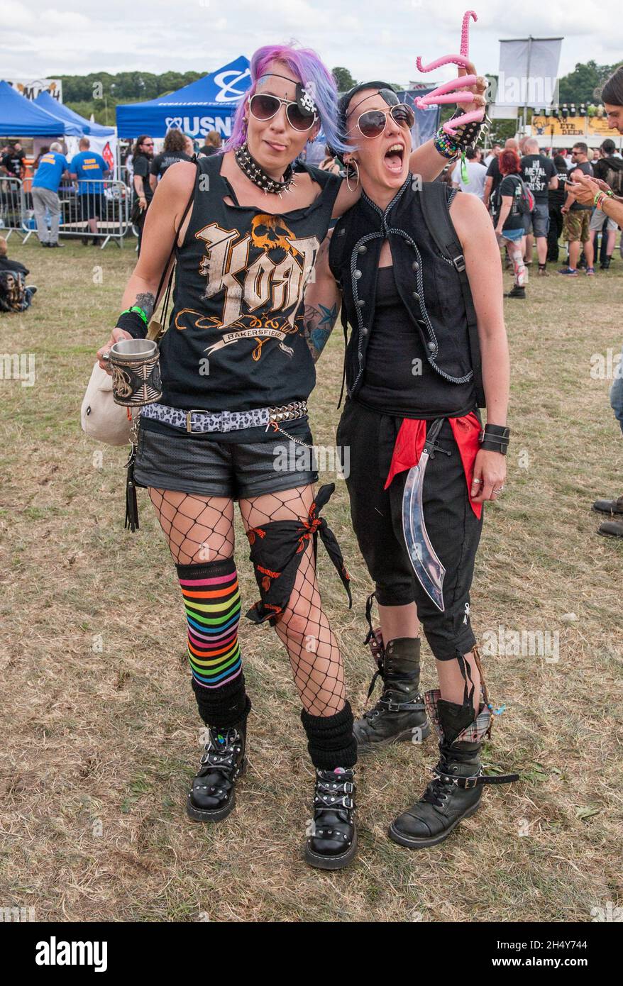 Heavy metal fans having fun at Bloodstock festival on August 13 2016 at