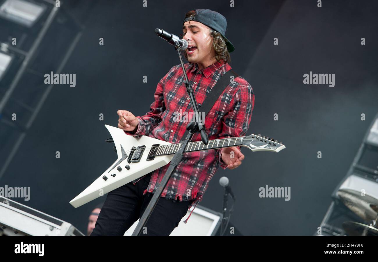 Vic Fuentes of Pierce The Veil performing live on stage on day 2 of  Download Festival at Donington Park, UK. Picture date: Saturday 10 June,  2017. Photo credit: Katja Ogrin/ EMPICS Entertainment
