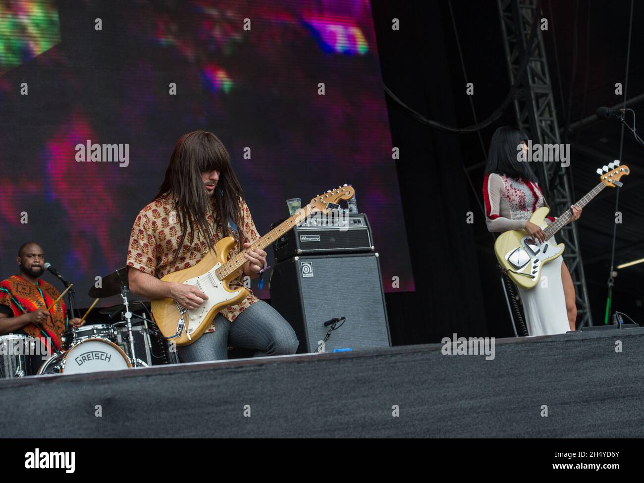 Laura Lee, Mark Speer and Donald Johnson of Khruangbin perform live on stage on day 3 of All Points East festival in Victoria Park on May 27, 2018 in London, England. Picture date: Sunday 27 May, 2018. Photo credit: Katja Ogrin/ EMPICS Entertainment. Stock Photo