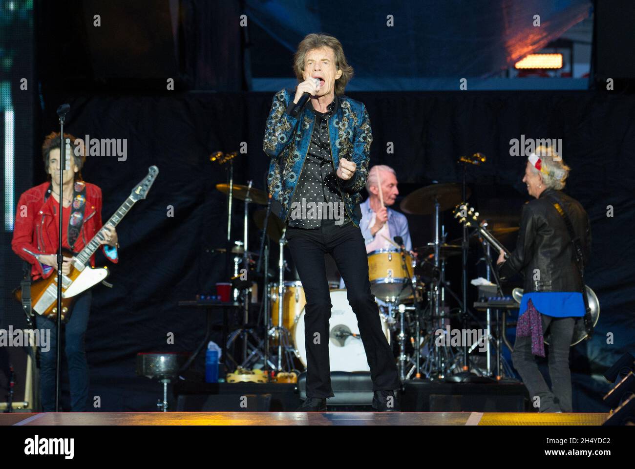 Mick Jagger, Keith Richards, Ronnie Wood and Charlie Watts of The Rolling Stones perform on stage at Ricoh Arena on June 02, 2018 in Coventry, England. Picture date: Saturday 02 June, 2018. Photo credit: Katja Ogrin/ EMPICS Entertainment. Stock Photo