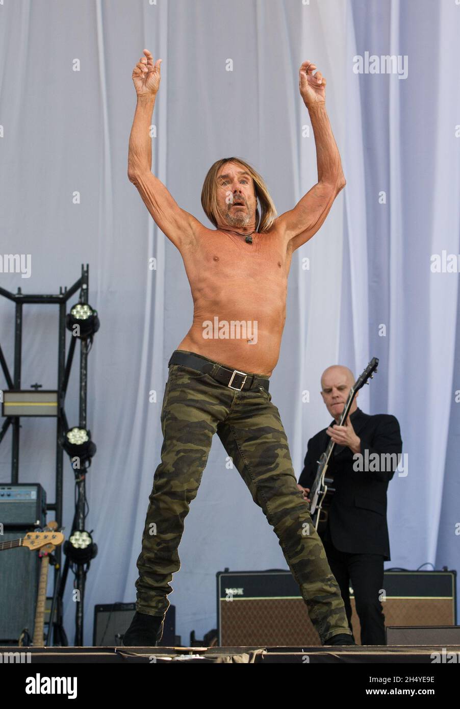 EDITORIAL USE ONLY Iggy Pop performs live on stage during Queens of the Stone Age and Friends show in Finsbury on June 2018 in London, England. Picture date: Saturday 30