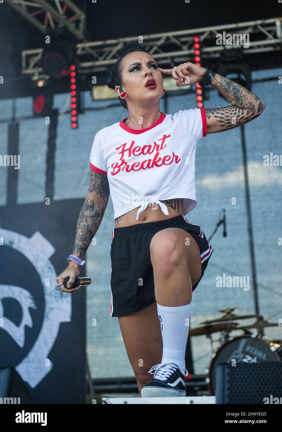 Tatiana Shmayluk of Jinjer performs live on day two of Amplified Festival  in Quarrydowns on July