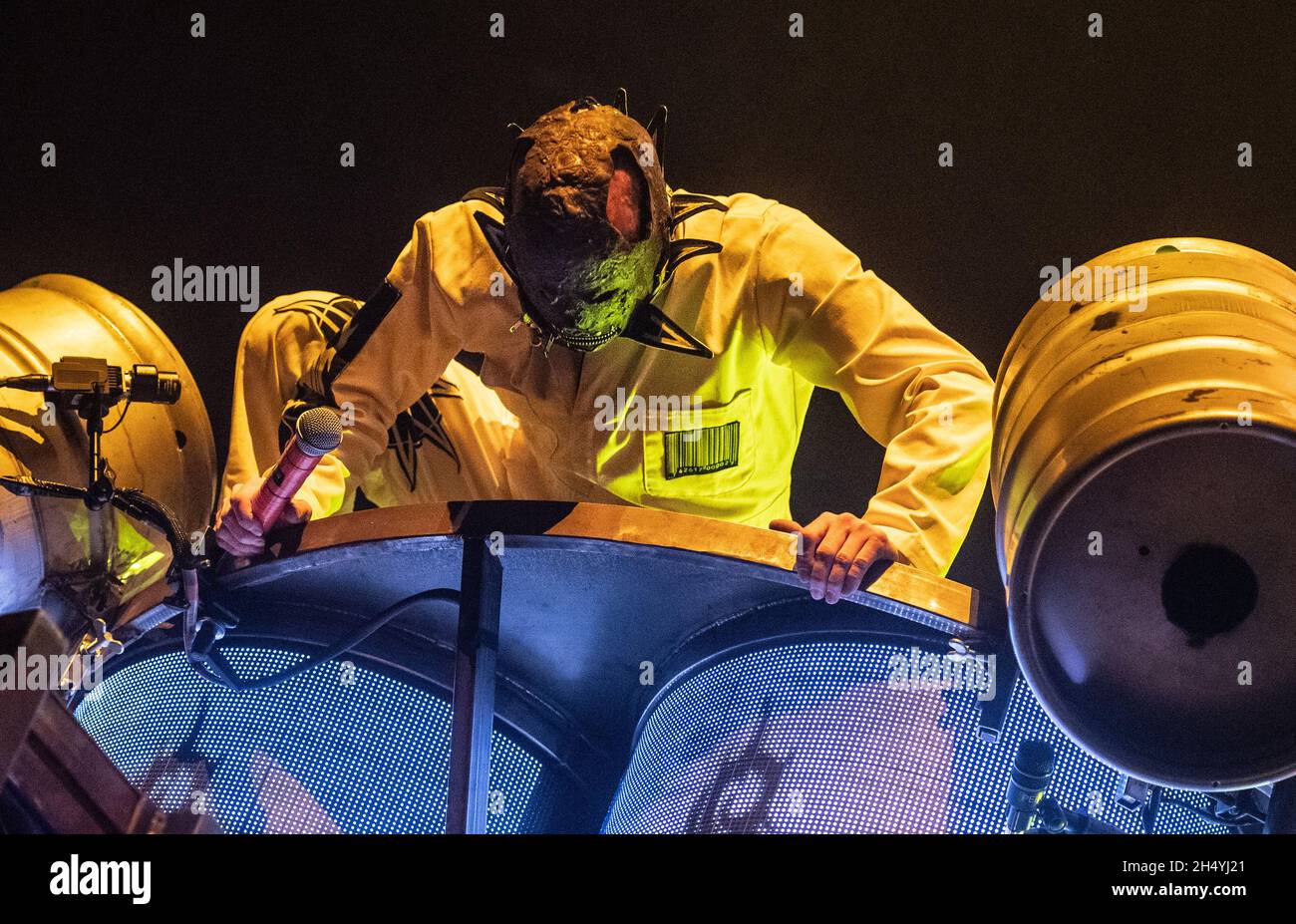 Slipknot's mystery second percussionist performs on stage at Arena Birmingham during We Are Not Your Kind World Tour on 24 January 2020 in Birmingham, UK. Picture date: Friday 24 January 2020. Photo credit: Katja Ogrin/EMPICS Entertainment. EDITORIAL USE ONLY Stock Photo