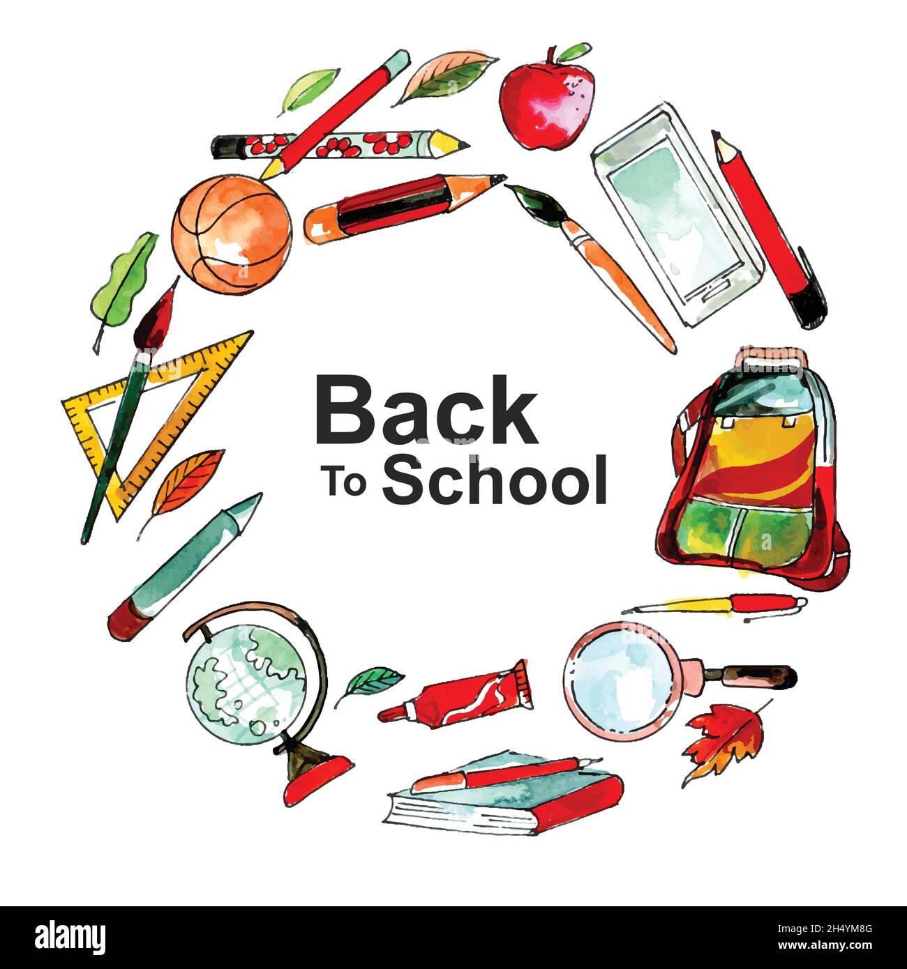 Back to school background with school object watercolor Stock Vector